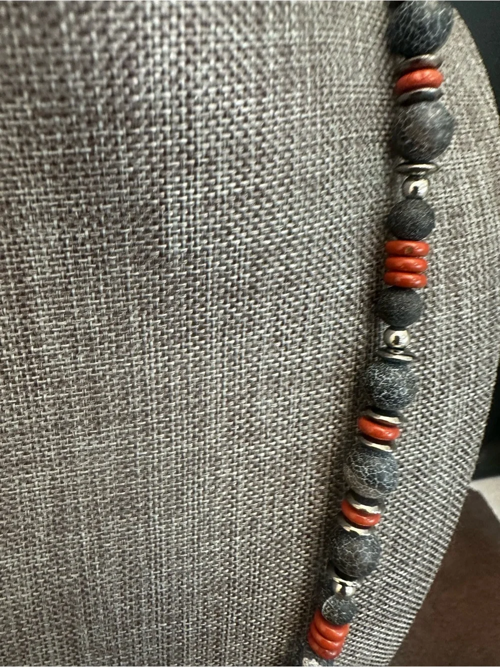 Textured Gray and Brown Bead Unisex Necklace